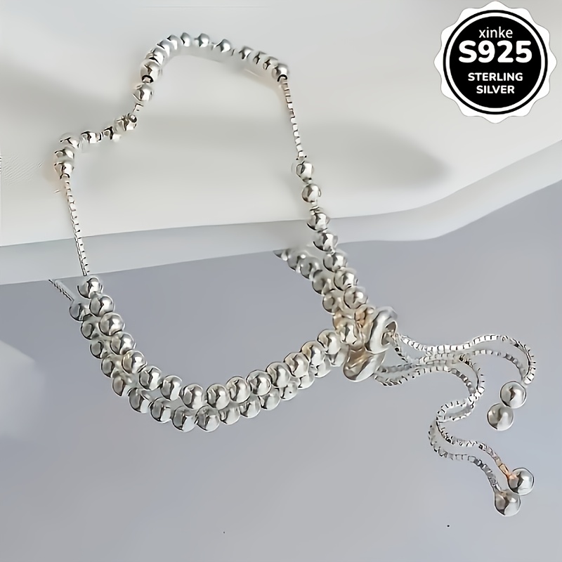 925 Silver Adjustable Beaded Bracelet with Sparkling Charms